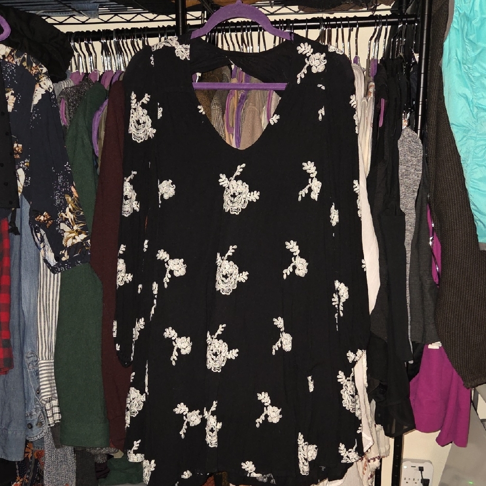 Free People Black and White Floral Tunic
